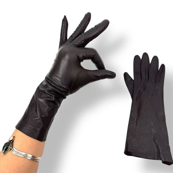 ❌SOLD❌1950's French designer black brown kid goat skin leather long gloves - Picture 5 of 14
